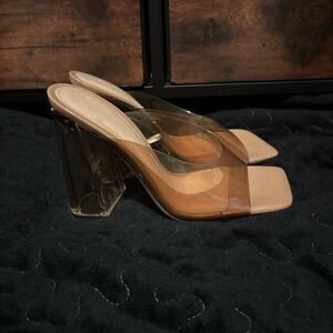 Zara Transparent Brown Block Heel Mules